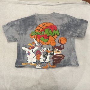 Space jam vintage size small tee cropped tie dye gray